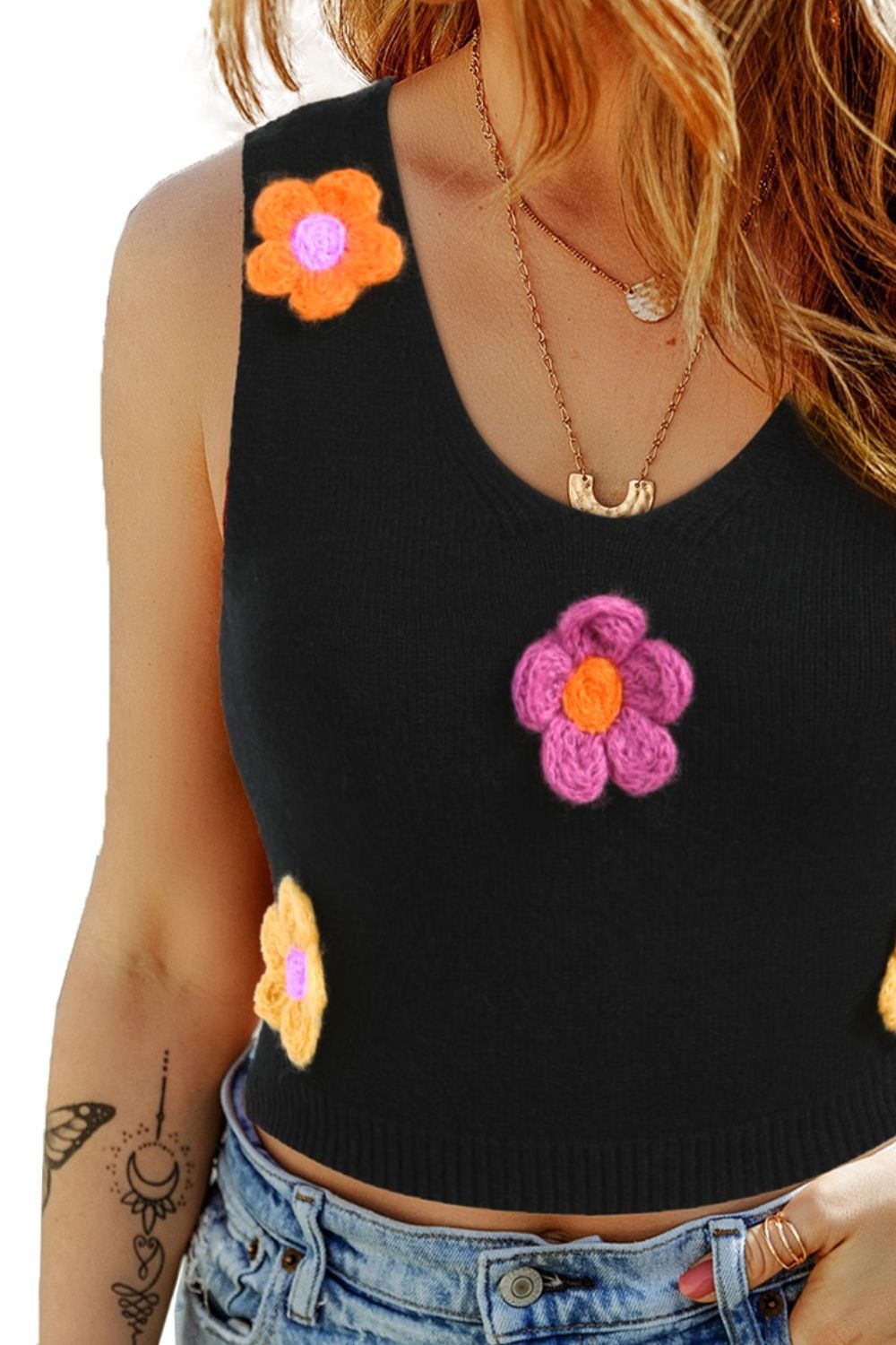 Flower Scoop Neck Knit Vest | Sugarz Chique Boutique