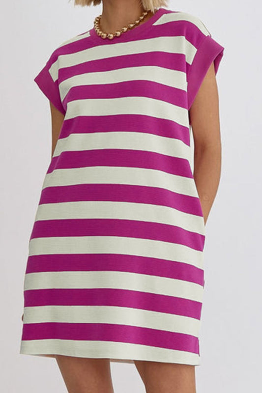 Striped Round Neck Cap Sleeve Dress | Sugarz Chique Boutique