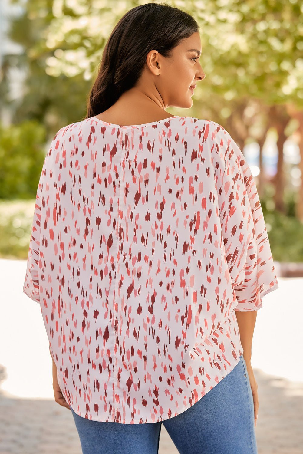 Plus Size Printed V-Neck Blouse | Sugarz Chique Boutique