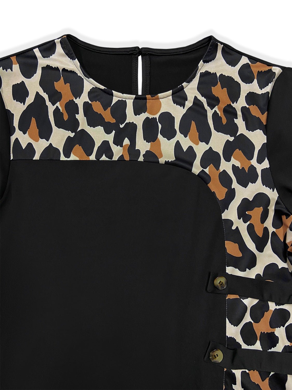 Plus Size Leopard Round Neck Long Sleeve Dress | Sugarz Chique Boutique
