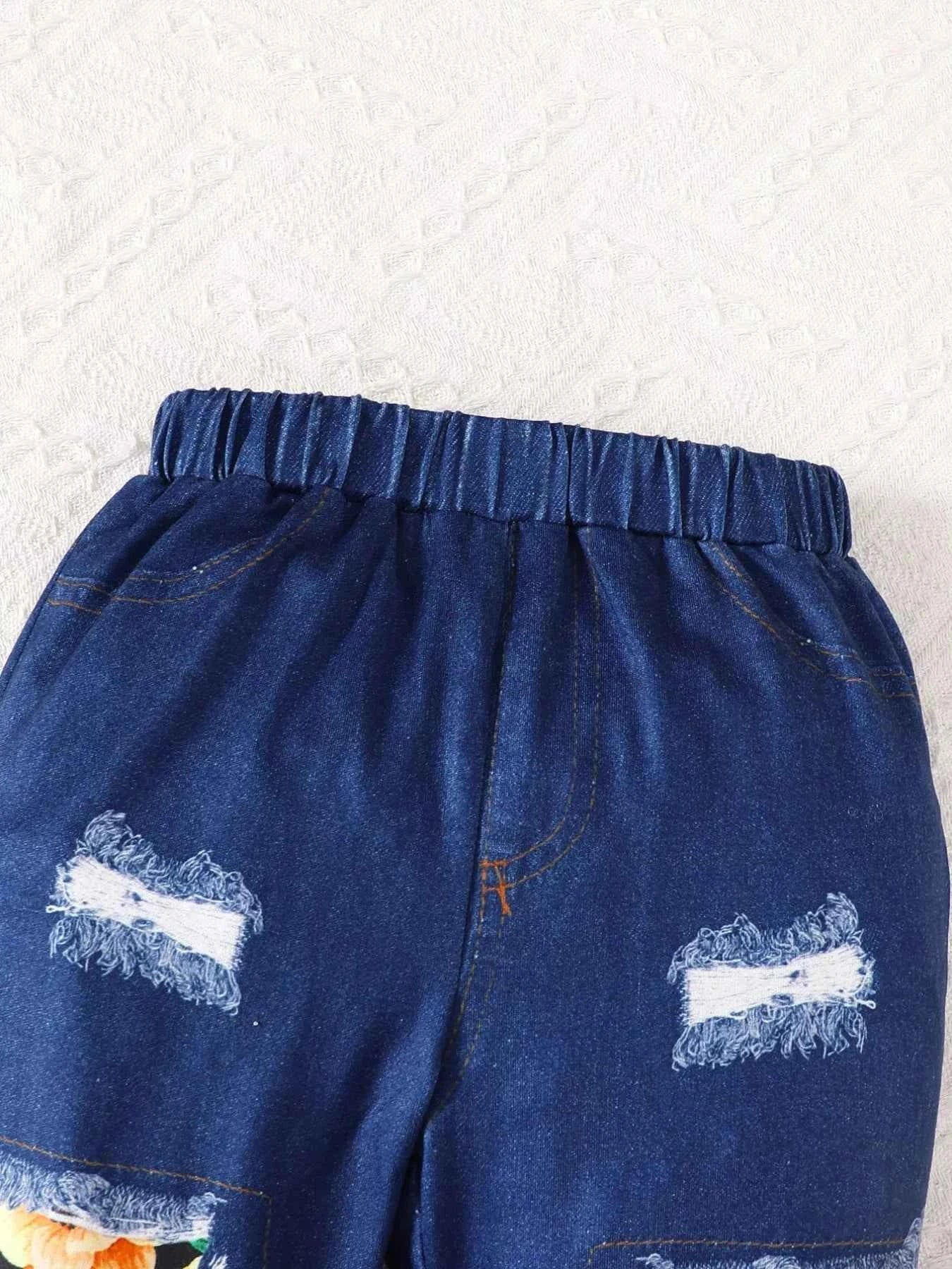 Children's Floral Bell Sleeve Top and Pants Set