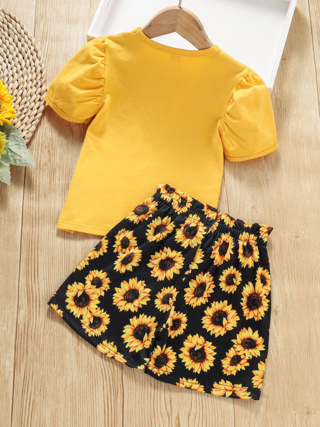 Girls Slogan Graphic Top and Sunflower Print Shorts Set | Sugarz Chique Boutique