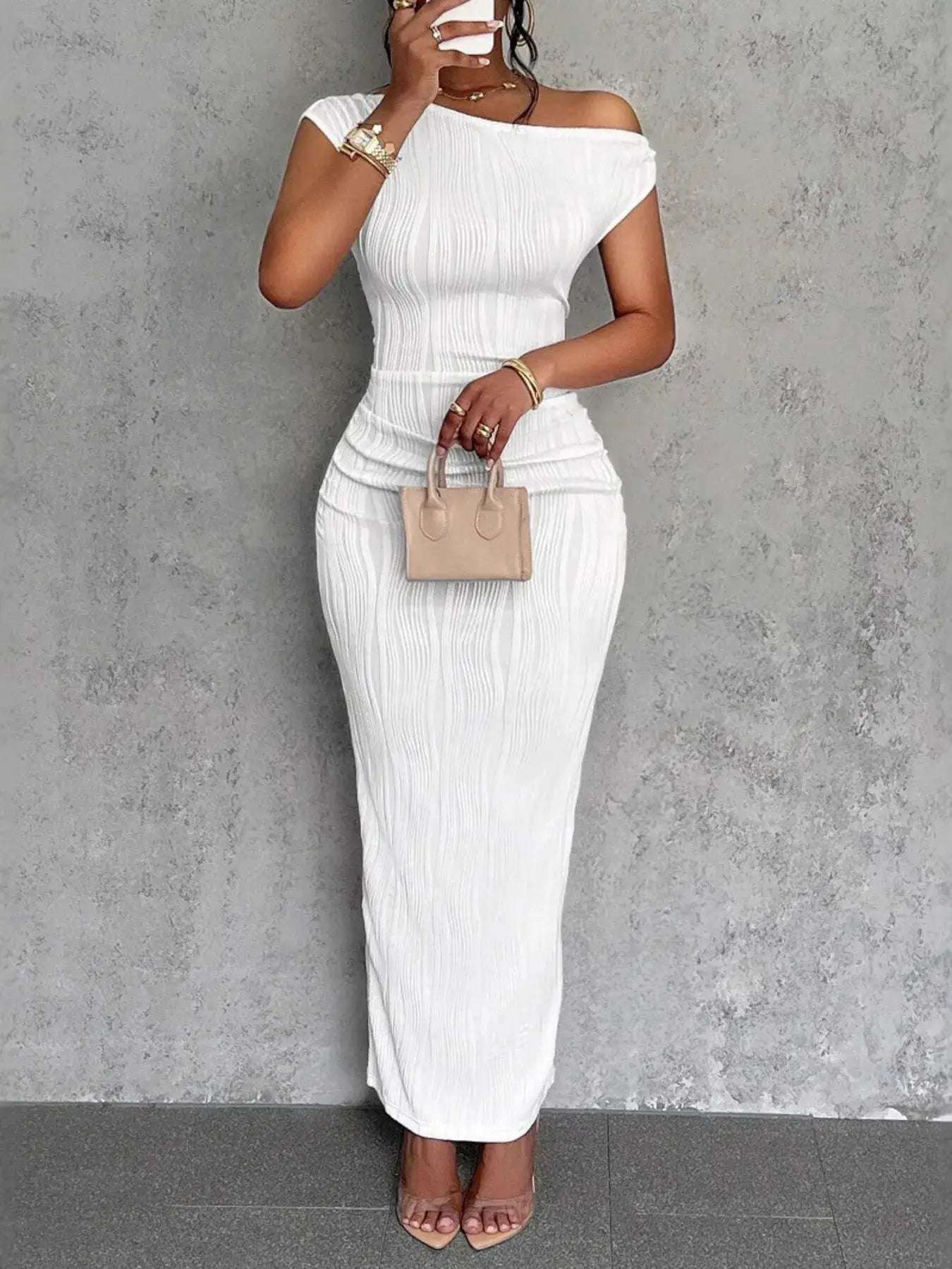 Textured Single Shoulder Bodycon Maxi Dress | Sugarz Chique Boutique