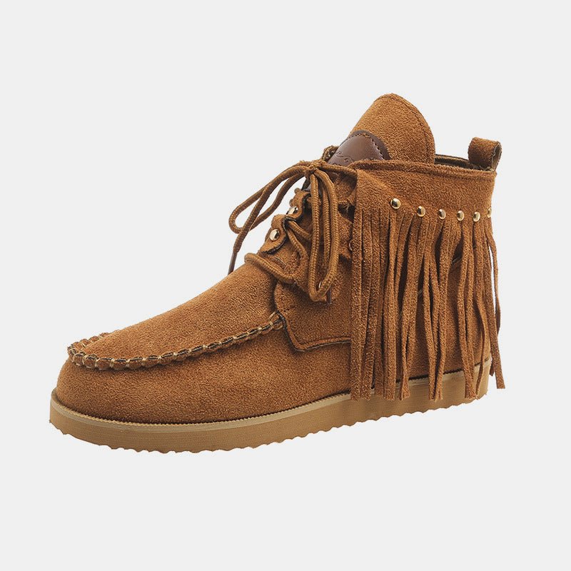 Fringe Studded Round Toe Canvas Boots | Sugarz Chique Boutique