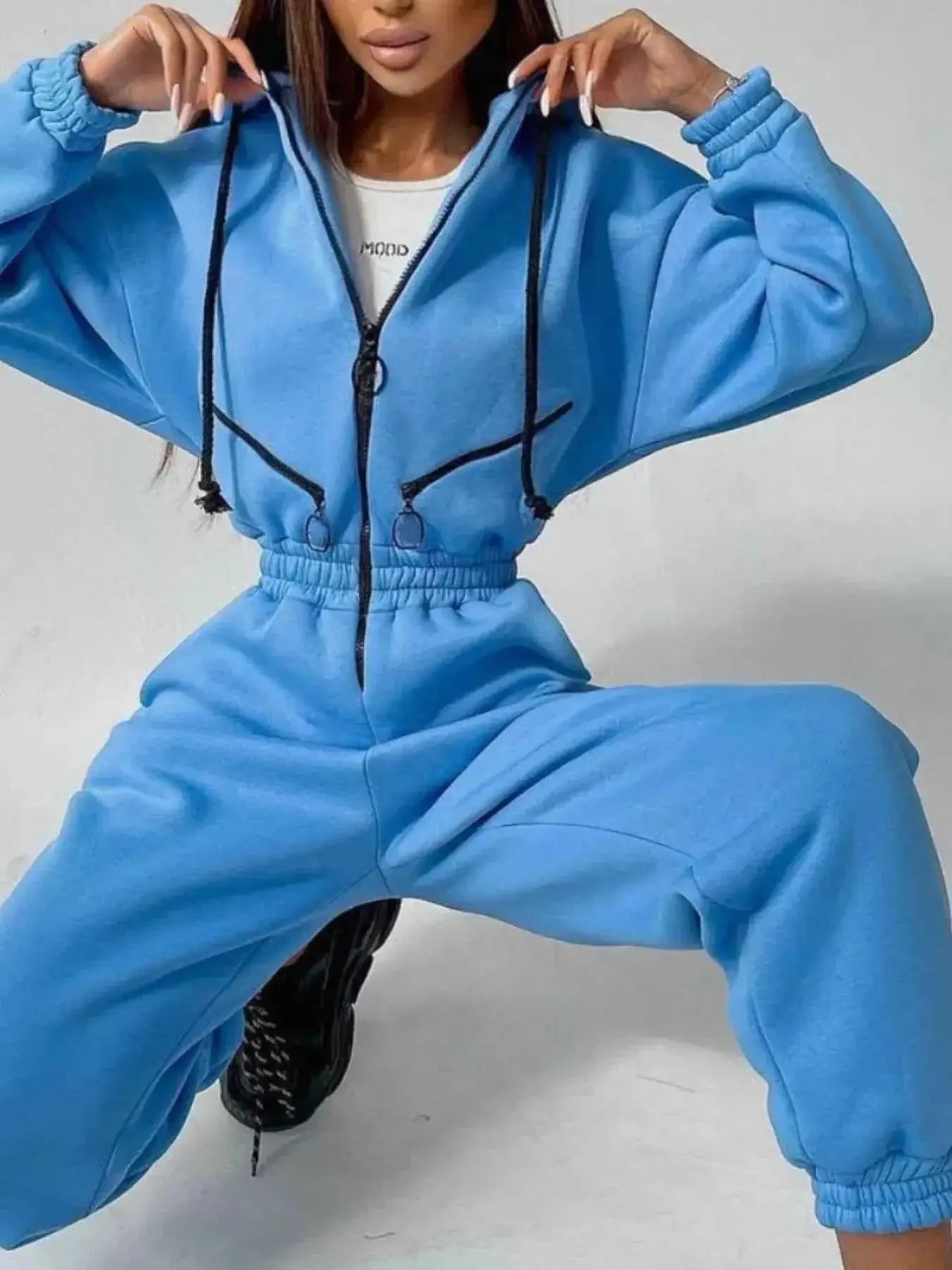 Hooded Zip-Up Long Sleeve Jumpsuit