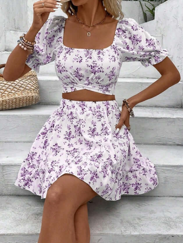 Chic ditsy flower print matching set for summer and spring outfits