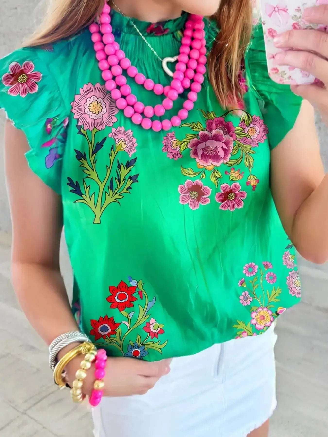 Floral Ruffle Cap Sleeve Blouse | Sugarz Chique Boutique