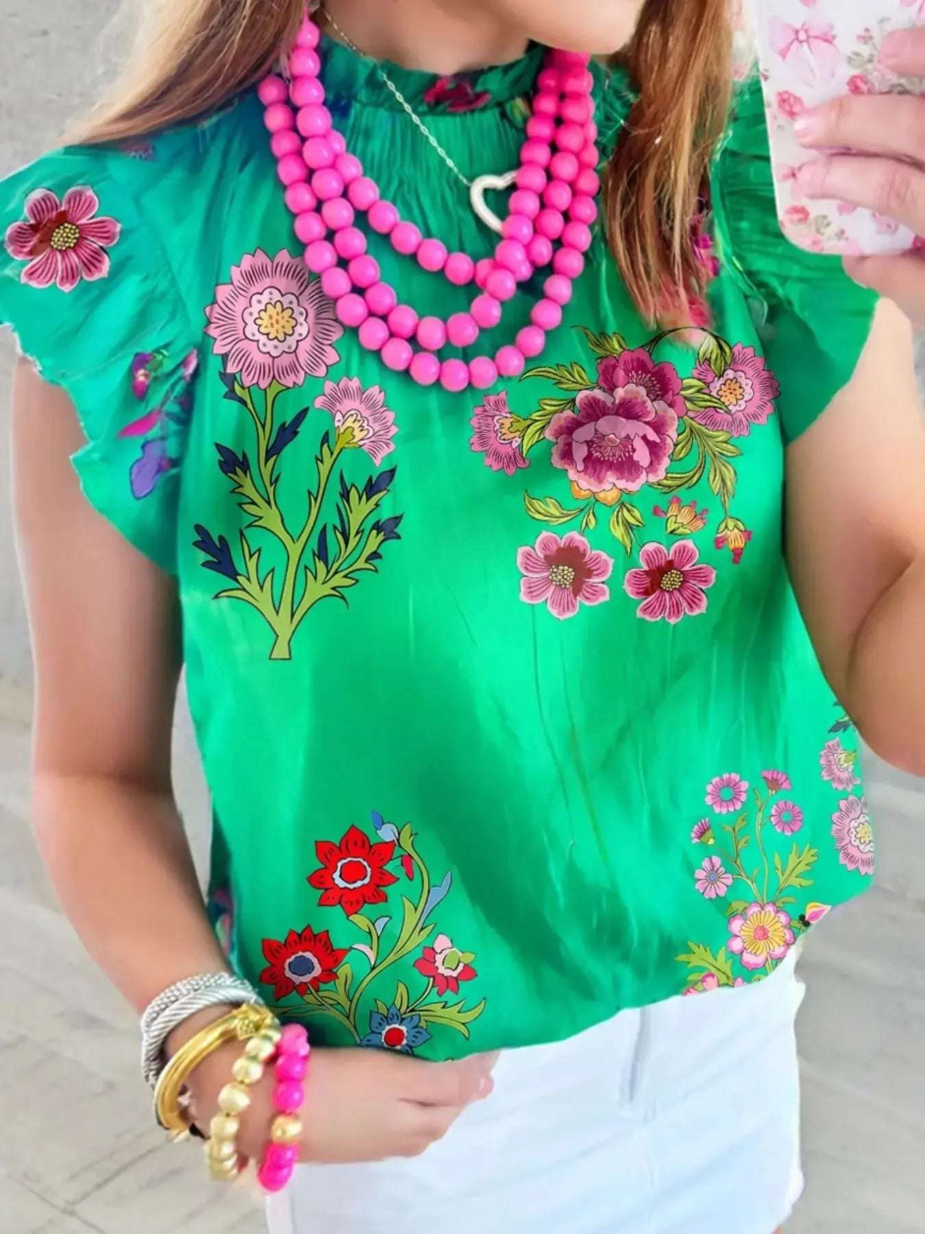 Floral Ruffle Cap Sleeve Blouse | Sugarz Chique Boutique