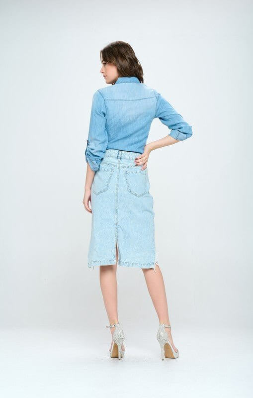 FRONT DESTROYED DENIM SKIRT - Sugarz Chique Boutique