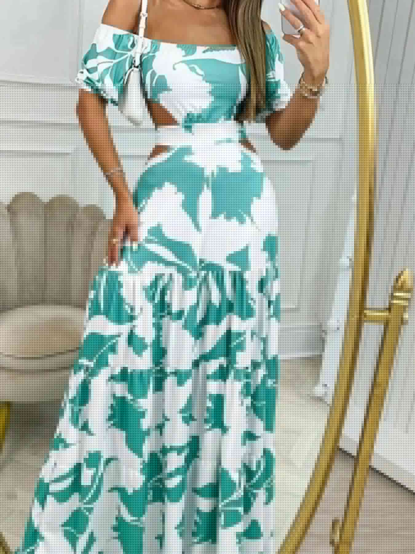 Full Size Cutout Off-Shoulder Printed Maxi Dress Plus Size | Sugarz Chique Boutique