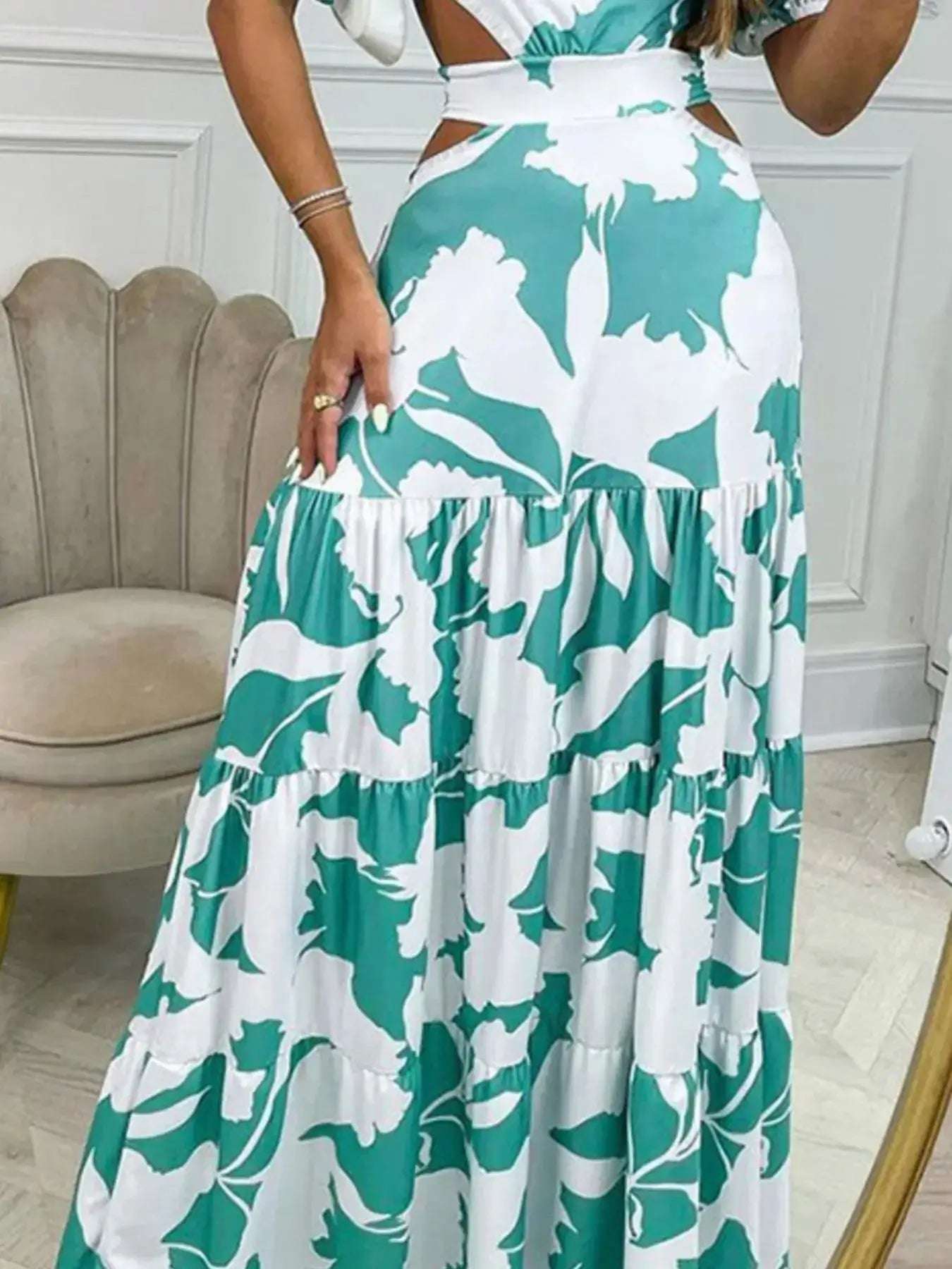 Full Size Cutout Off-Shoulder Printed Maxi Dress Plus Size | Sugarz Chique Boutique