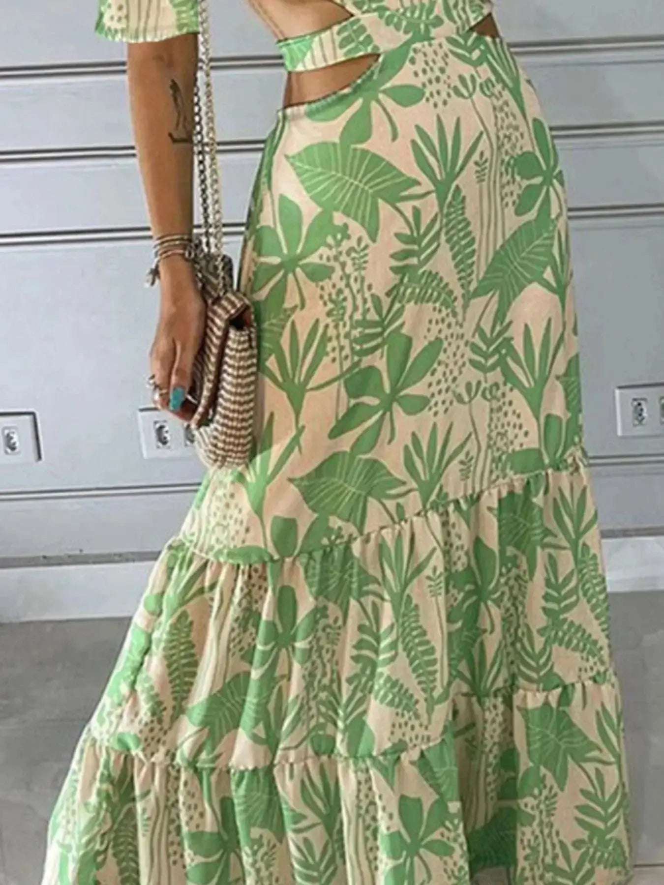 Full Size Cutout Off-Shoulder Printed Maxi Dress Plus Size | Sugarz Chique Boutique