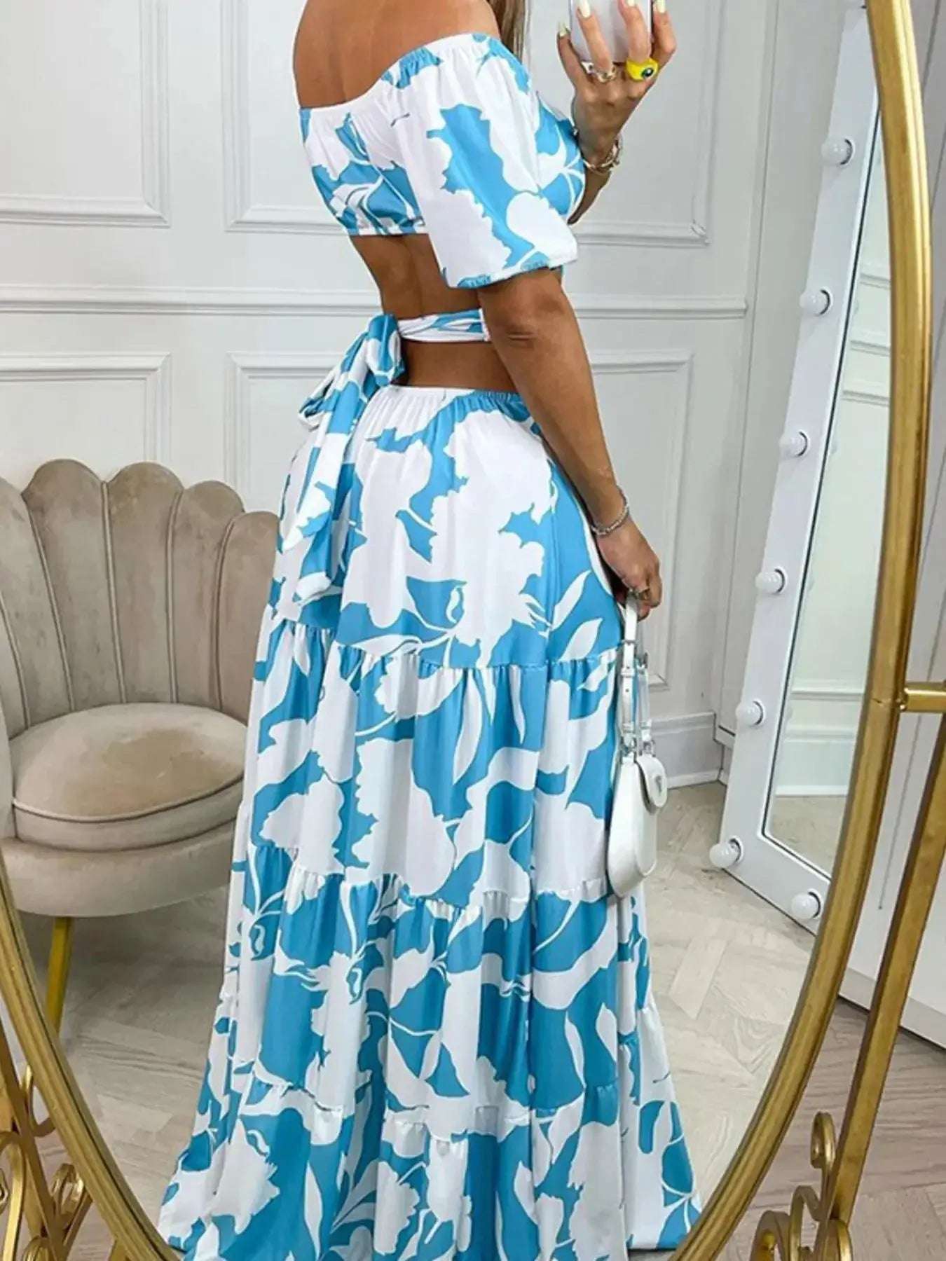 Full Size Cutout Off-Shoulder Printed Maxi Dress Plus Size | Sugarz Chique Boutique