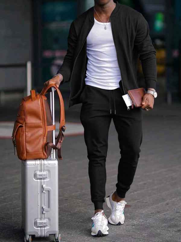Men's new casual solid color baseball collar jacket suit | Sugarz Chique Boutique
