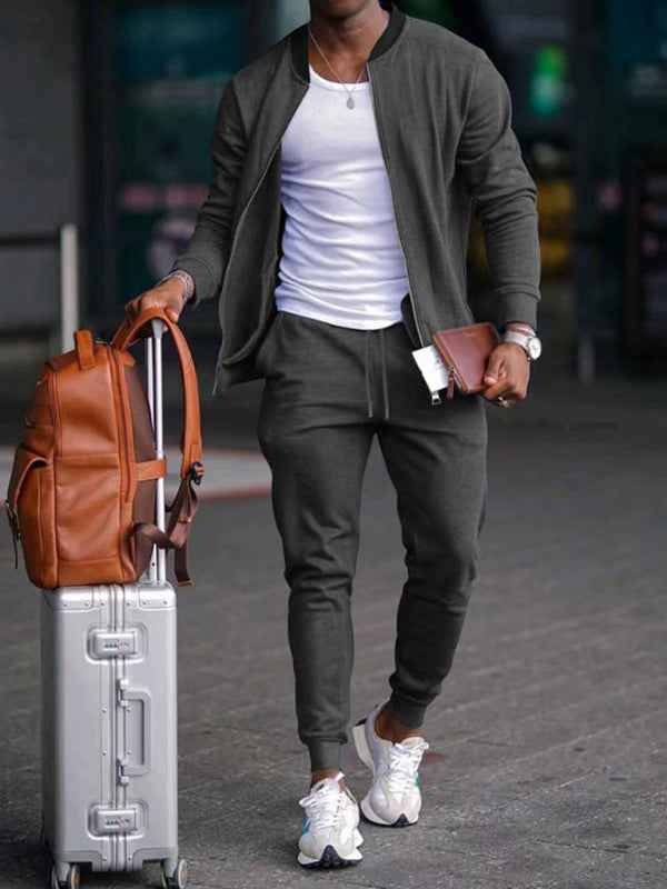 Men's new casual solid color baseball collar jacket suit | Sugarz Chique Boutique