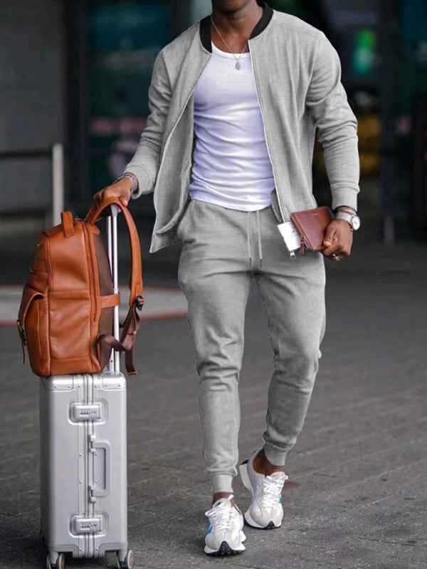 Men's new casual solid color baseball collar jacket suit | Sugarz Chique Boutique