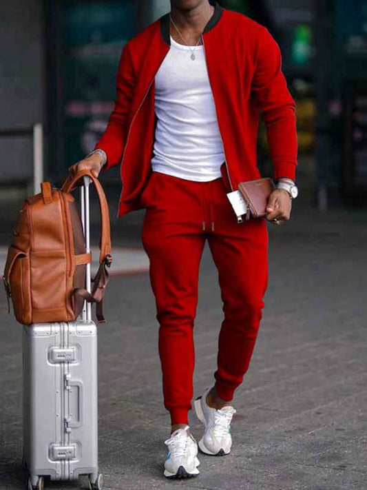 Men's new casual solid color baseball collar jacket suit | Sugarz Chique Boutique