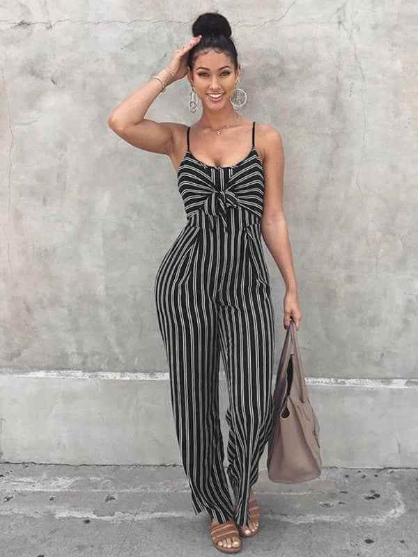 Women's hot sexy nightclub striped camisole wide leg jumpsuit | Sugarz Chique Boutique
