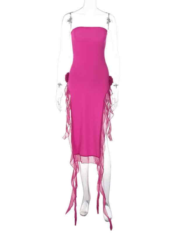 Women's Sexy Style Breast-Wrapped Splicing Lace Exposed Leg-Slit Dress | Sugarz Chique Boutique