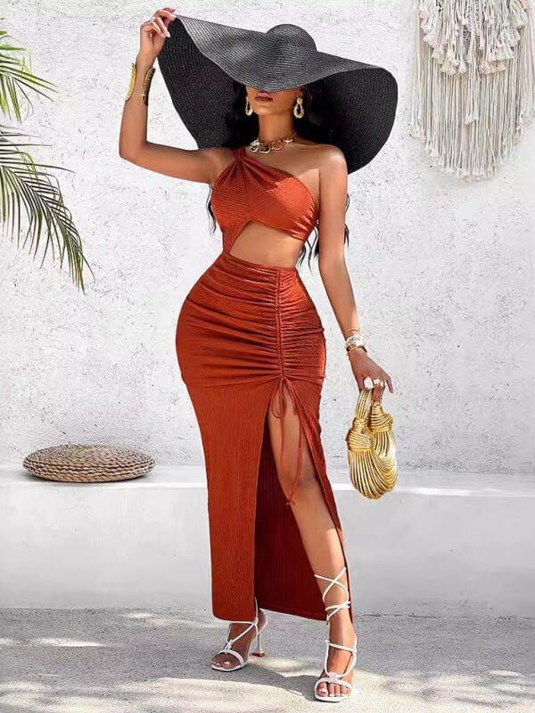 New gathered pleated hollow slit dress | Sugarz Chique Boutique