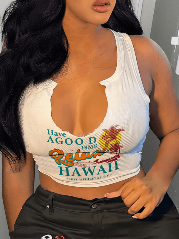 Women's Fashion Sexy Letter Printed T-shirt Sleeveless Vest U-neck Small Vest | Sugarz Chique Boutique