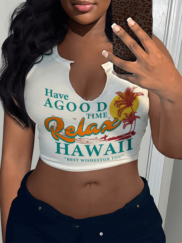 Women's Fashion Sexy Letter Printed T-shirt Sleeveless Vest U-neck Small Vest | Sugarz Chique Boutique