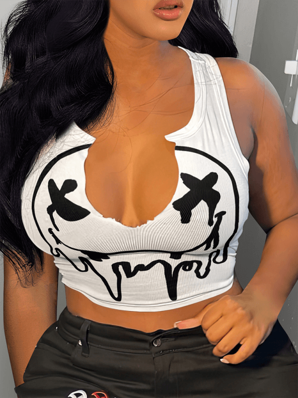 Women's Fashion Sexy Letter Printed T-shirt Sleeveless Vest U-neck Small Vest | Sugarz Chique Boutique