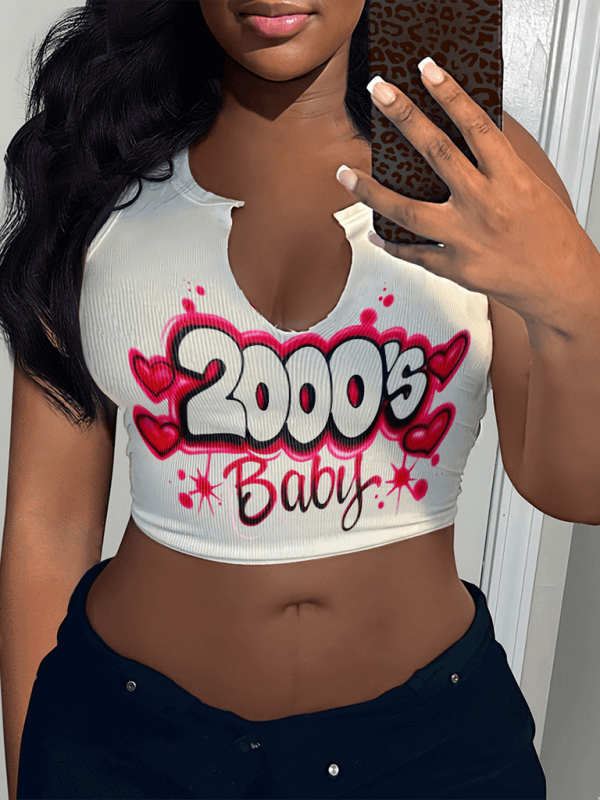 Women's Fashion Sexy Letter Printed T-shirt Sleeveless Vest U-neck Small Vest | Sugarz Chique Boutique
