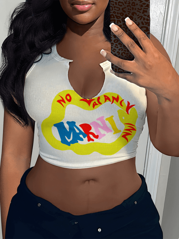 Women's Fashion Sexy Letter Printed T-shirt Sleeveless Vest U-neck Small Vest | Sugarz Chique Boutique