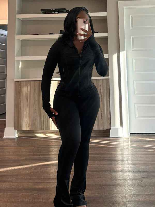 Sportswear for women Sexy tight-fitting long-sleeved, slightly flared two-piece suit | Sugarz Chique Boutique