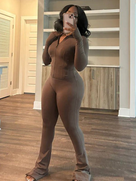 Sportswear for women Sexy tight-fitting long-sleeved, slightly flared two-piece suit | Sugarz Chique Boutique