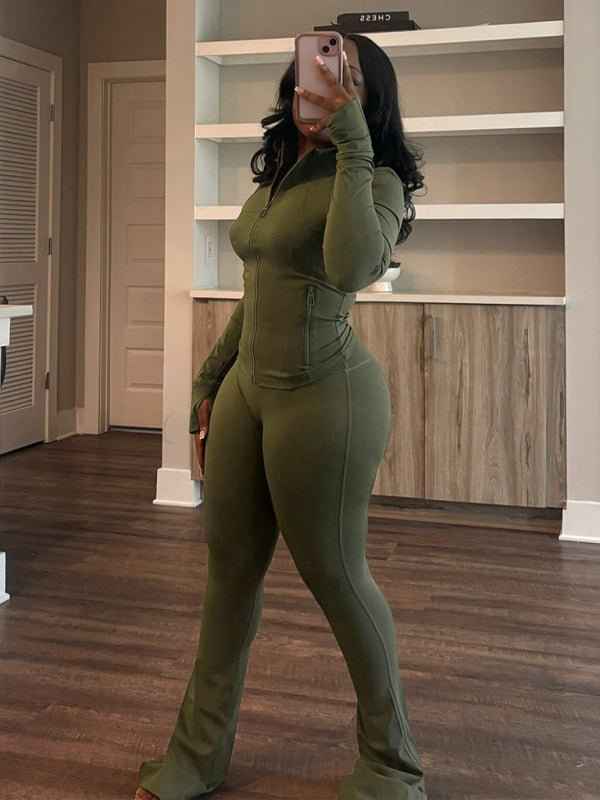 Sportswear for women Sexy tight-fitting long-sleeved, slightly flared two-piece suit | Sugarz Chique Boutique