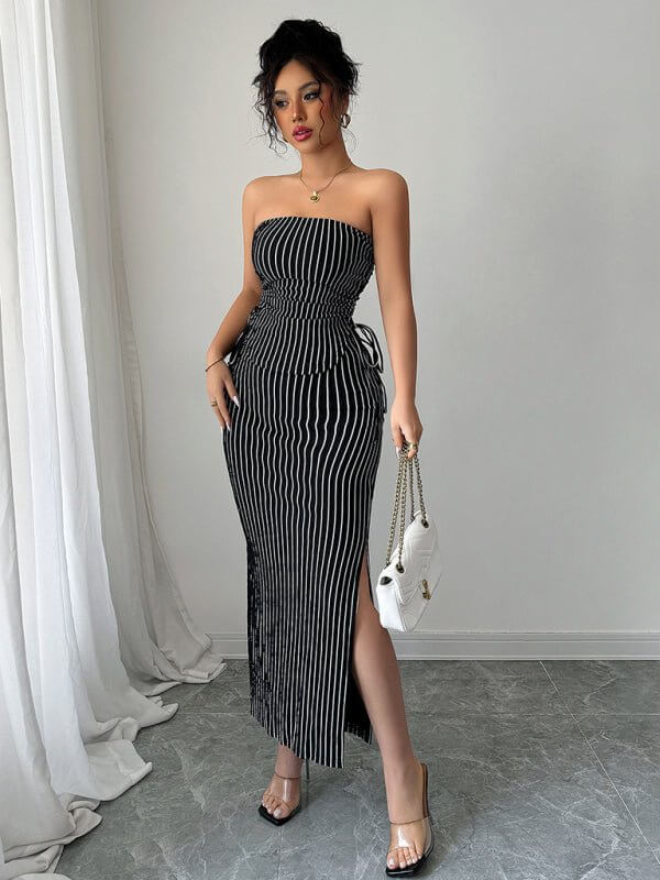 Elegant striped strappy tube top hip skirt suit | Sugarz Chique Boutique