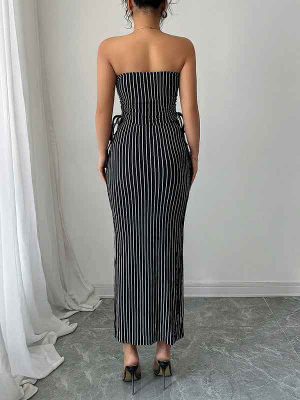 Elegant striped strappy tube top hip skirt suit | Sugarz Chique Boutique