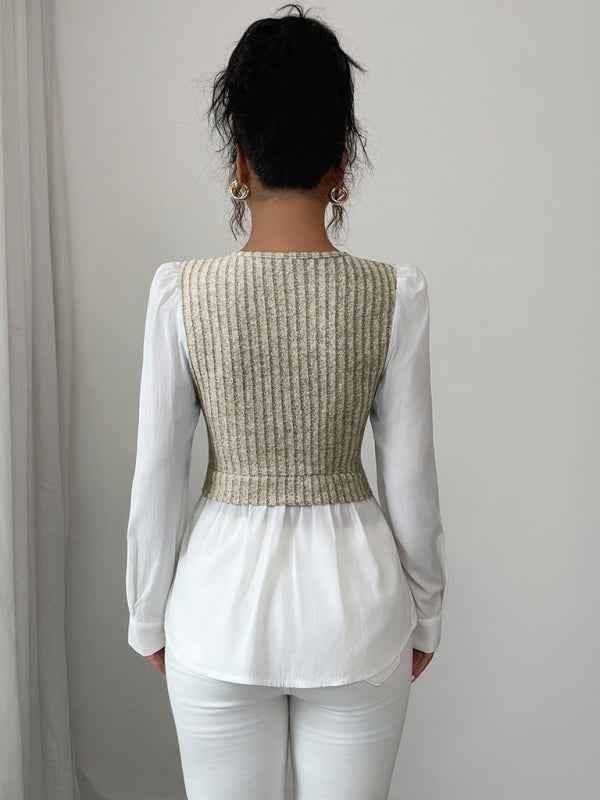Elegant patchwork long-sleeved vest shirt | Sugarz Chique Boutique