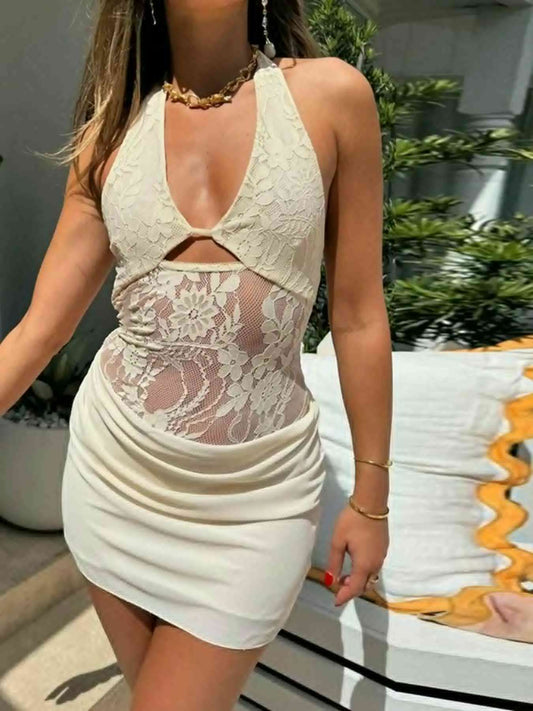Lace Halter Neck Mini Dress | Sugarz Chique Boutique