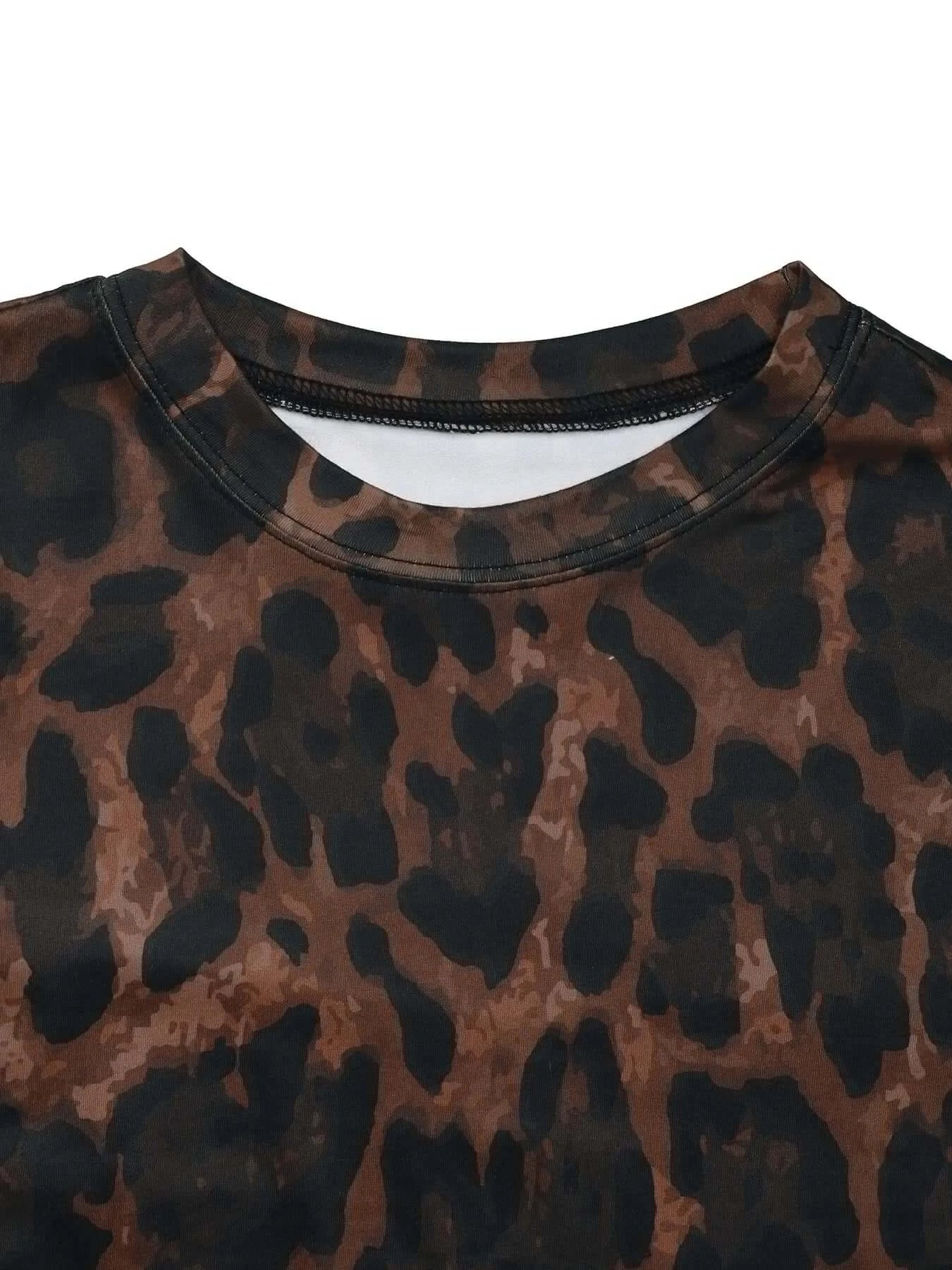 Leopard Round Neck Top and Skirt Set - Sugarz Chique Boutique
