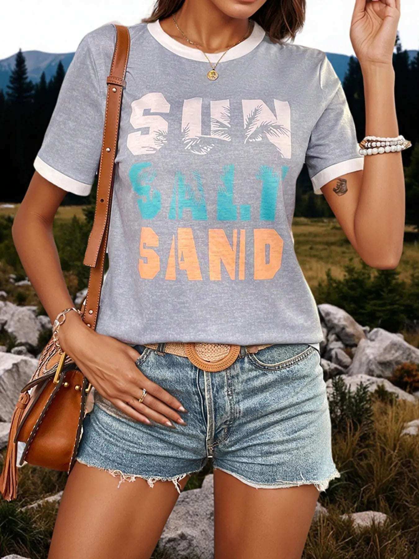 Letter Graphic Round Neck Top and Shorts Set | Sugarz Chique Boutique
