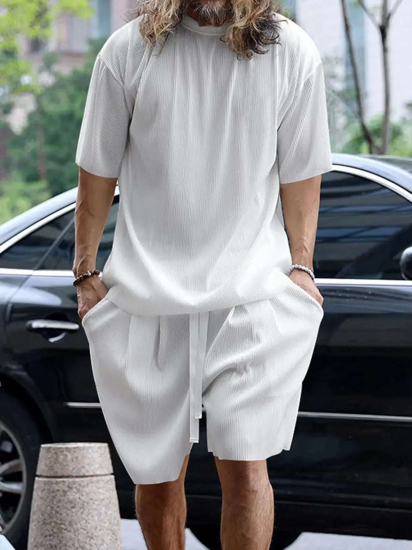 Men's Full Size Round Neck Short Sleeve Top and Shorts Set Plus Size - Sugarz Chique Boutique