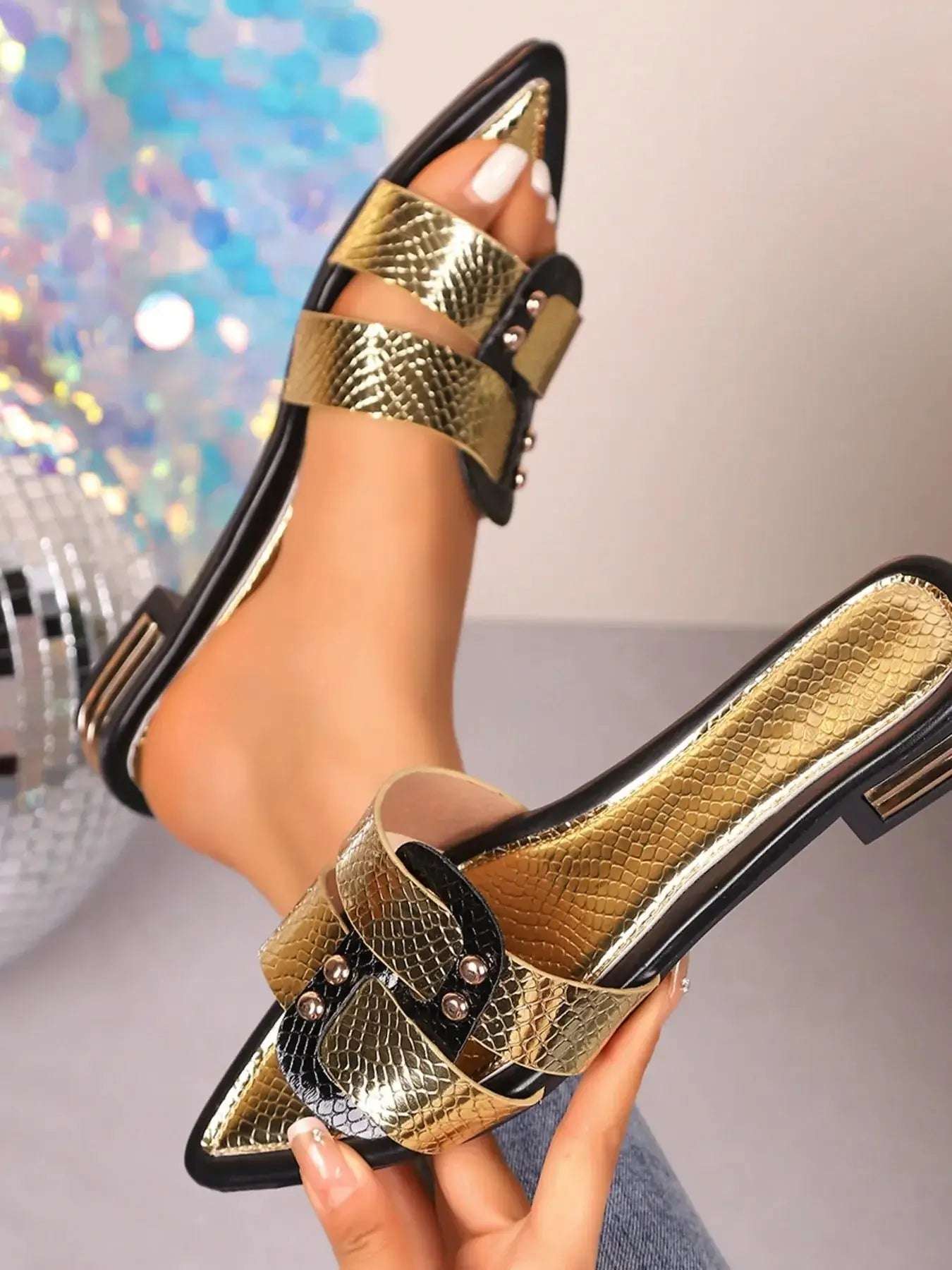 Metallic Gold Buckle Sandals | Sugarz Chique Boutique