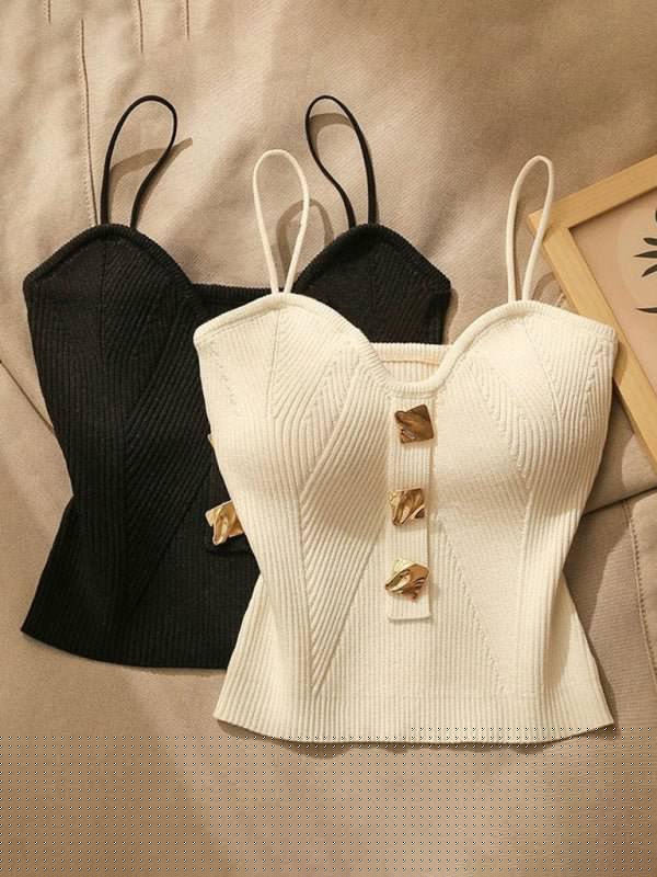 New style knitted tube top camisole with decorative buttoned blouse inside - Sugarz Chique Boutique
