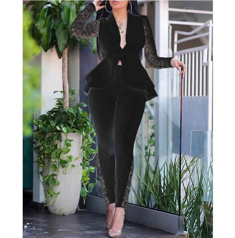 Fashion Ruffle Air Layer Professional Uniform Casual Suit Lace Suit | Sugarz Chique Boutique
