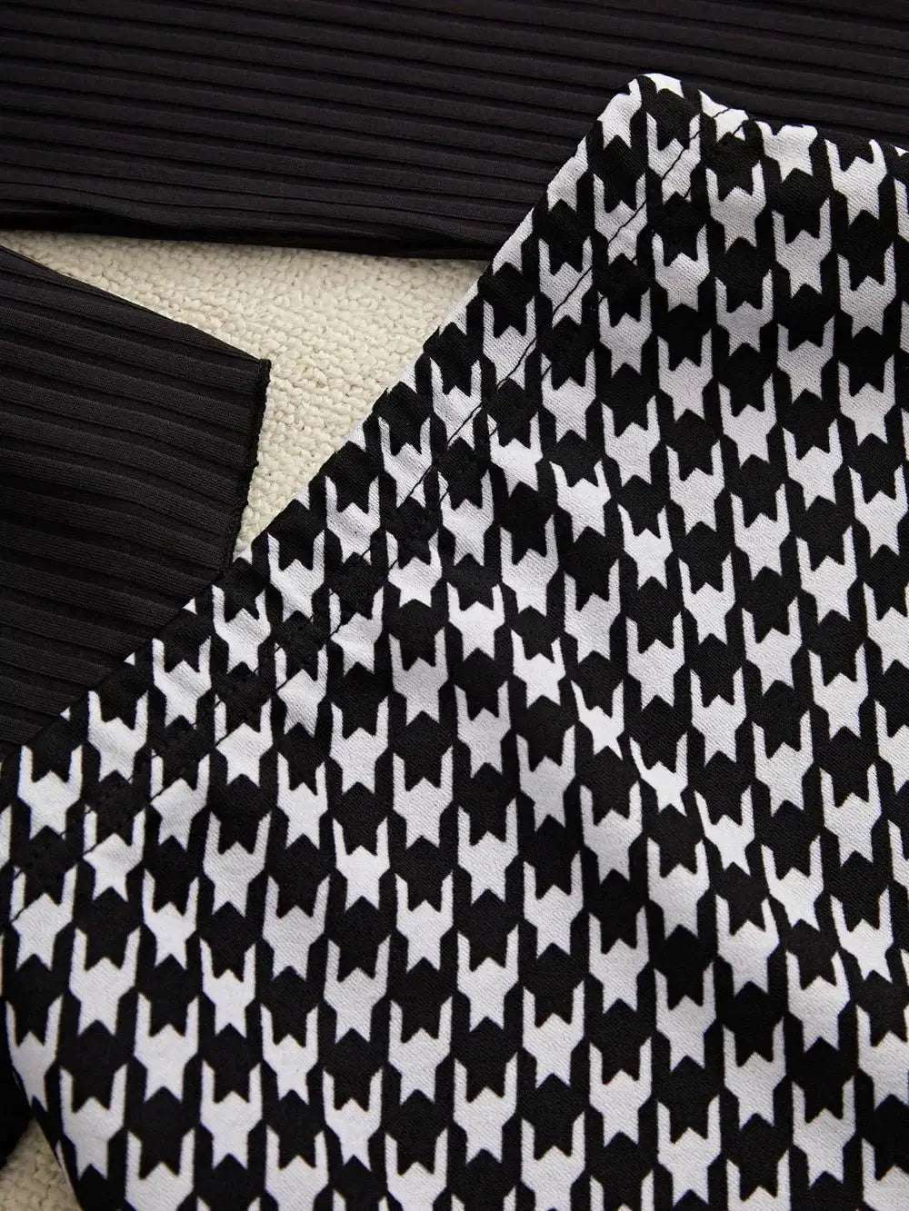 Off-Shoulder Long Sleeve Top and Houndstooth Skirt Set | Sugarz Chique Boutique