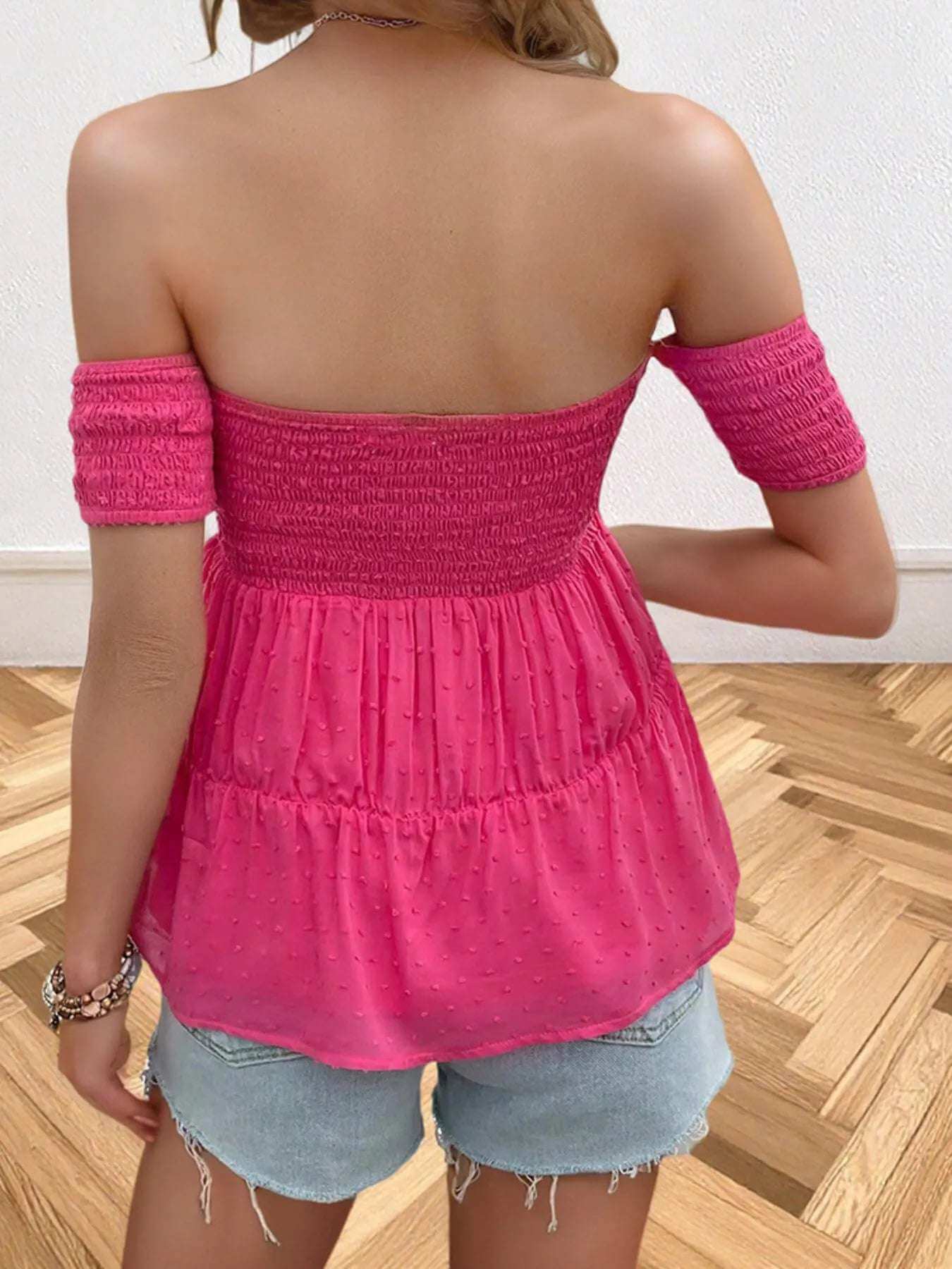 Off-Shoulder Smocked Bow-Tie Blouse | Sugarz Chique Boutique