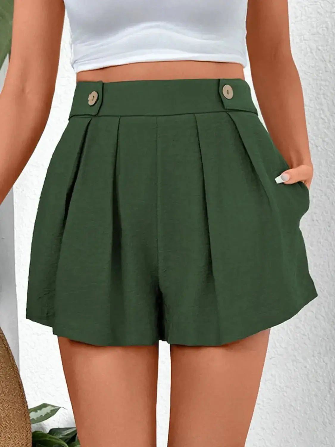 Pleated Detail Shorts with Pockets - Sugarz Chique Boutique