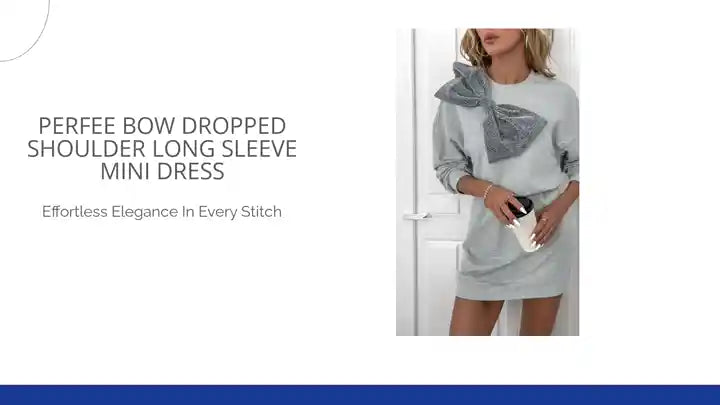 Perfee Bow Dropped Shoulder Long Sleeve Mini Dress by@Outfy