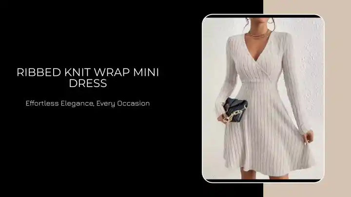 Ribbed Knit Wrap Mini Dress by@Outfy