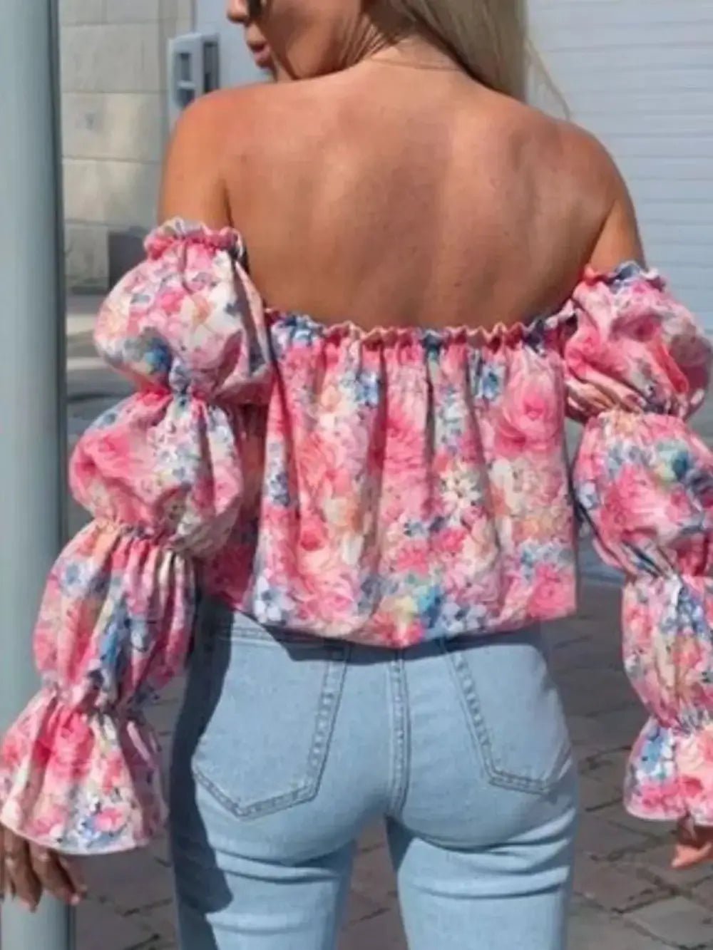 Printed Off - Shoulder Flounce Sleeve Blouse - Sugarz Chique Boutique