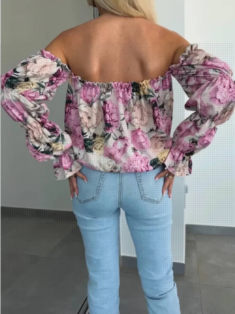 Printed Off - Shoulder Flounce Sleeve Blouse - Sugarz Chique Boutique