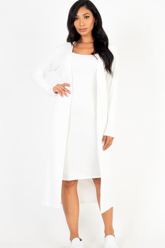 Ribbed Cardigan & Cami Midi Bodycon Dress - Sugarz Chique Boutique